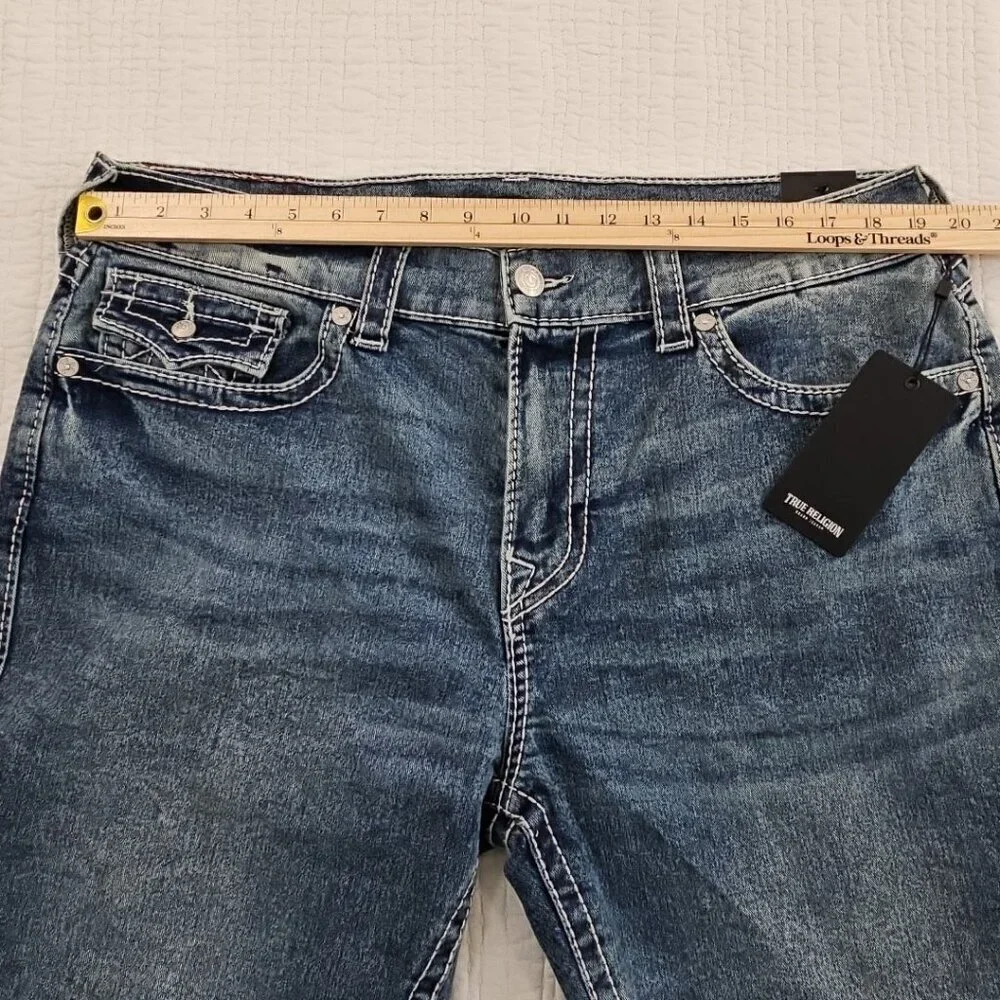 NEW True‎ Religion Geno Big T Flap Jeans Men's 38x32 Blue Flap Relaxed Slim NWT